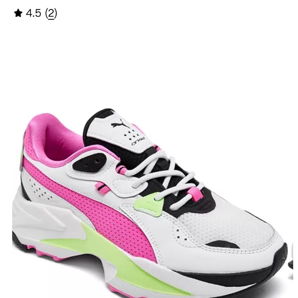 Puma Women's White, Pink, and Green Sneakers